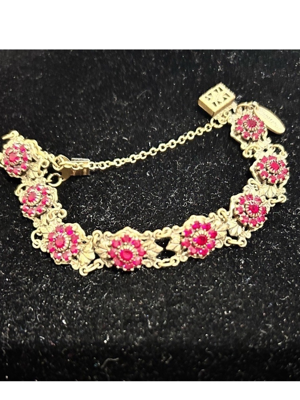 Vintage Kenny Ma San Francisco Ornate Garnets Floral Bracelet Safety Chain